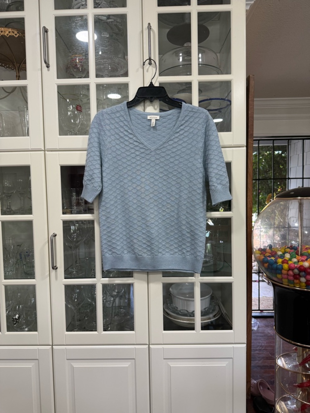 Ella Moss Light Blue Textured V-Neck Sweater Top